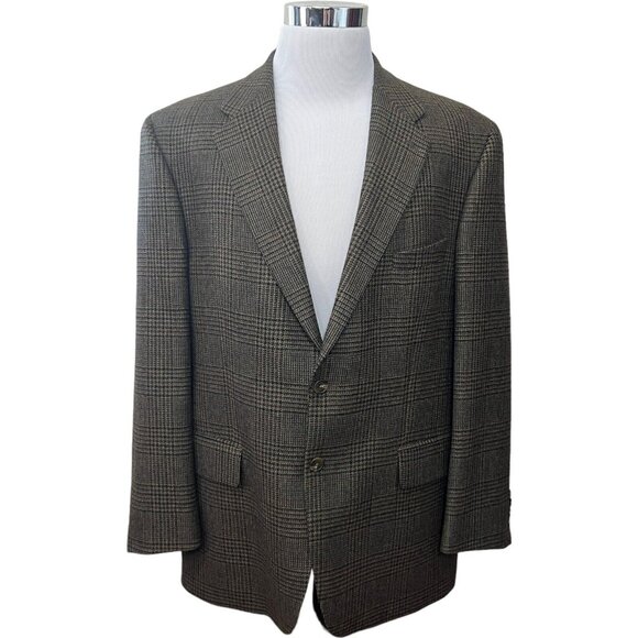 Chaps Ralph Lauren Wool Plaid Blazer Mens 46 R Vintage 80's Jacket Tan Blue Coat - Picture 2 of 10